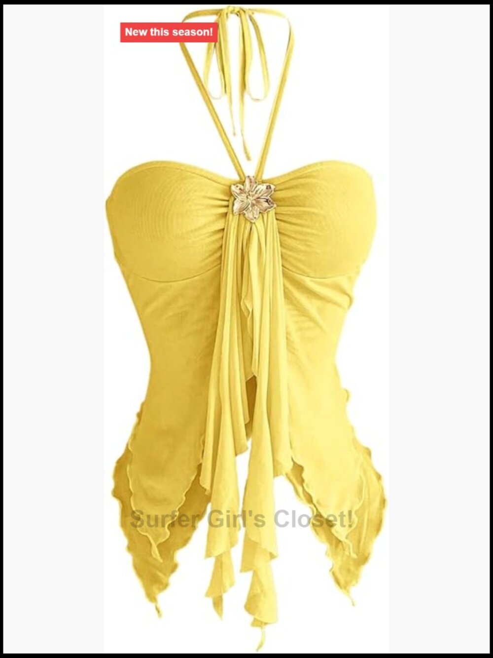 Women's Y2K Halter Tank Top Mesh Seashell Decor Tie Back Slit Hem Asymmetrical